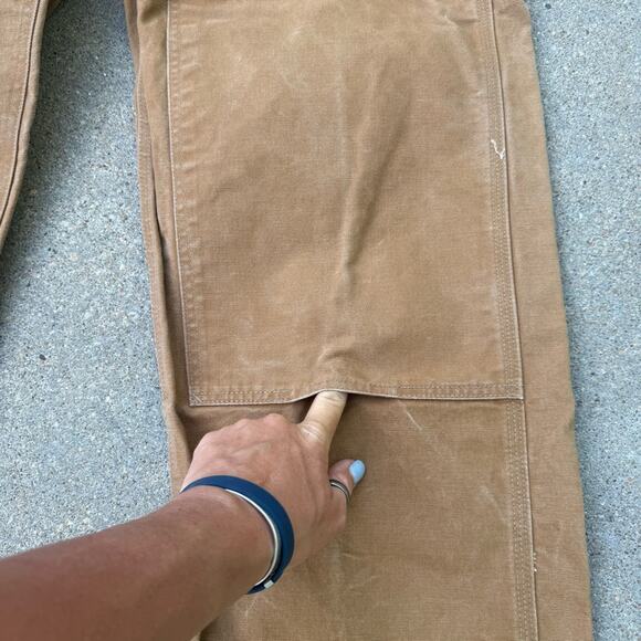 Carhartt Bibs R01 BRN Double Knee Canvas Workwear VTG Y2K Overalls Brown 44x32 - Picture 5 of 10